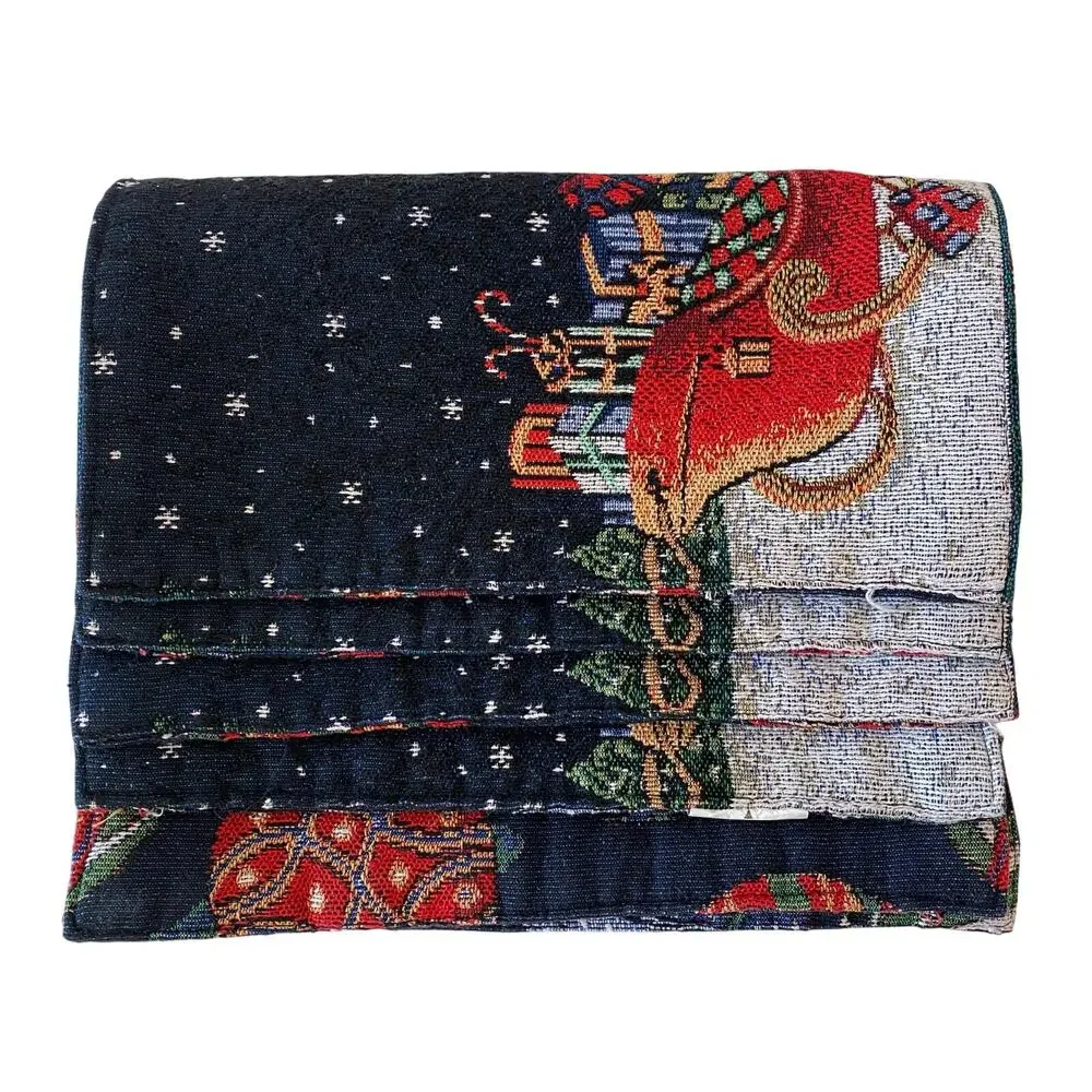 Set of 4 Tapestry Placemats Holiday Christmas Reversible Santa Ornaments 17 X 12